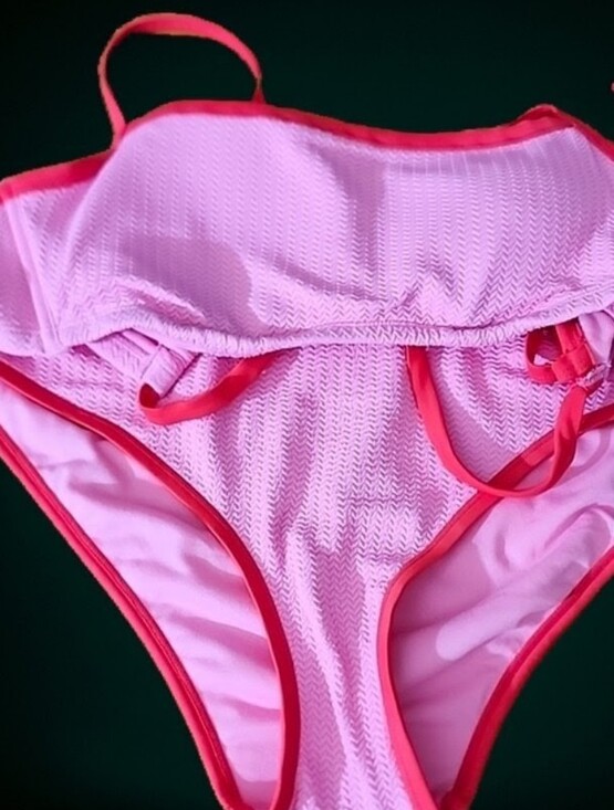 wild fable Other - wild fable Pink Two-Piece Textured Bikini with Bright Pink Trim
